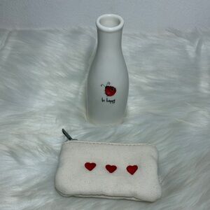Set of 2 White Ceramic Ladybug Vase John Galt Brandy Melville Coin Pouch